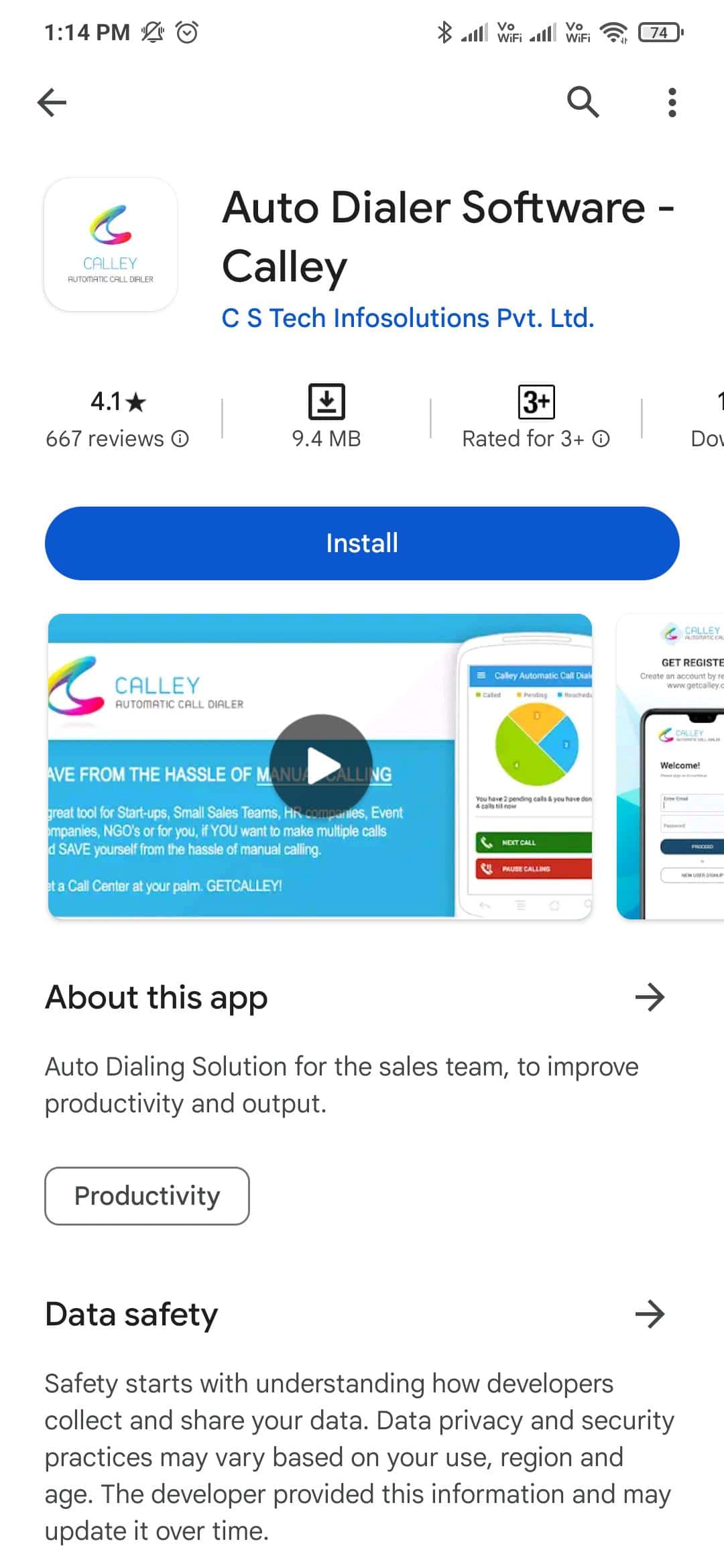 Install Calley from Android PlayStore 